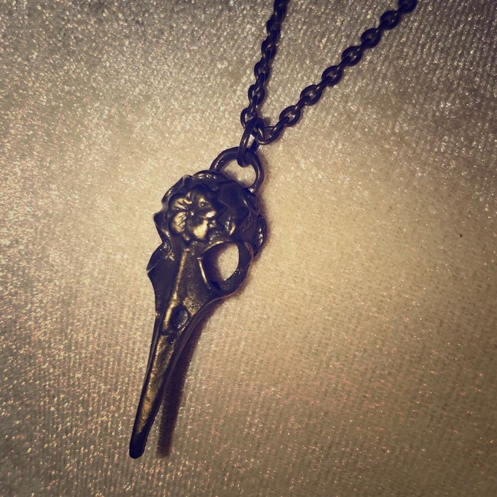 Steampunk Brass Bird Skull Necklace